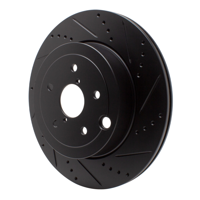 Subaru WRX Brake Rotor (1) - Rear Right - R1 Concepts - Drilled & Slotted - Black - `18-`25